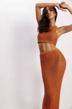 SKY Raquel Crochet Maxi Skirt - Burnt Orange Two Piece Sets