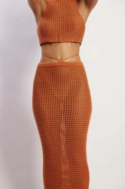 SKY Raquel Crochet Maxi Skirt - Burnt Orange Two Piece Sets