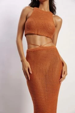 SKY Raquel Crochet Maxi Skirt - Burnt Orange Two Piece Sets