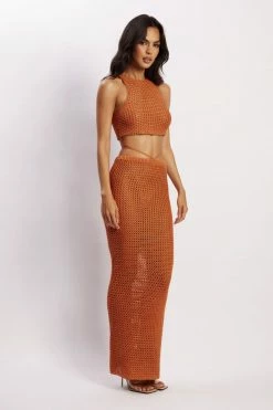 SKY Two Piece Sets Raquel Crochet Lace Up Back Top - Burnt Orange