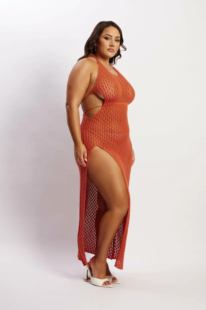 SKY DRESSES Malia Cut Out Crochet Maxi Dress - Burnt Orange 9 SKY DRESSES Malia Cut Out Crochet Maxi Dress - Burnt Orange