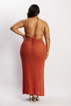 SKY DRESSES Malia Cut Out Crochet Maxi Dress - Burnt Orange 20 SKY DRESSES Malia Cut Out Crochet Maxi Dress - Burnt Orange
