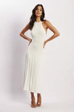 SHN Adrienne Halter Neck Midi Dress - White DRESSES