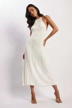SHN Adrienne Halter Neck Midi Dress - White DRESSES