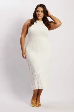 SHN Adrienne Halter Neck Midi Dress - White DRESSES