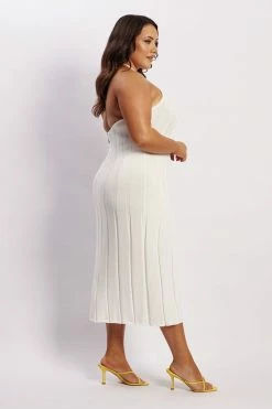 SHN Adrienne Halter Neck Midi Dress - White DRESSES