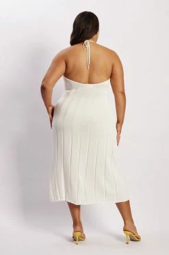 SHN Adrienne Halter Neck Midi Dress - White DRESSES