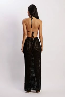 SKY Malia Cut Out Crochet Maxi Dress - Black DRESSES