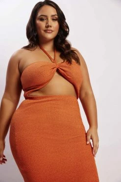 SKY DRESSES Betty Halter Midi Knitted Dress - Orange Marle