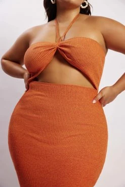SKY DRESSES Betty Halter Midi Knitted Dress - Orange Marle
