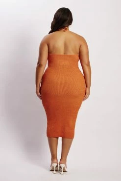 SKY DRESSES Betty Halter Midi Knitted Dress - Orange Marle