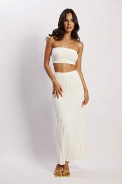 SHN Jasmyn Flute Midi Skirt - White