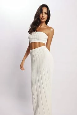 SHN Jasmyn Flute Midi Skirt - White