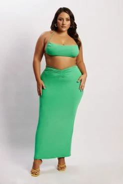 WXI Amber Ruched Maxi Skirt - Green 21 WXI Amber Ruched Maxi Skirt - Green