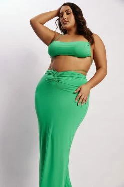 WXI Amber Ruched Halter Crop Top - Green