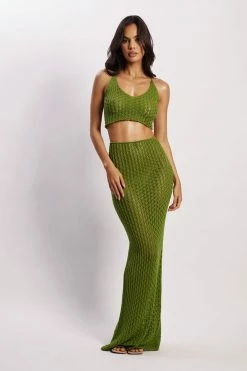 SKY Rosella Crochet Maxi Skirt - Green
