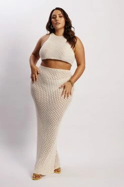 SKY Rosella Crochet Maxi Skirt - Cream Two Piece Sets