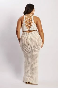 SKY Rosella Crochet Maxi Skirt - Cream Two Piece Sets