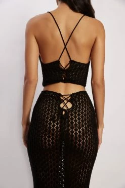 SKY Rosella Crochet Crop Top - Black