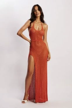 SKY DRESSES Malia Cut Out Crochet Maxi Dress - Burnt Orange 16 SKY DRESSES Malia Cut Out Crochet Maxi Dress - Burnt Orange