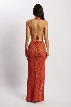 SKY DRESSES Malia Cut Out Crochet Maxi Dress - Burnt Orange