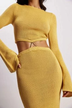 EMS Anna Flare Sleeve Knit Dress - Yellow DRESSES