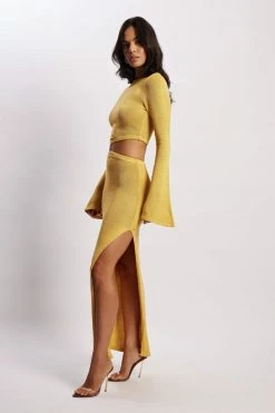 EMS Anna Flare Sleeve Knit Dress - Yellow DRESSES