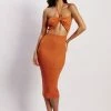 SKY DRESSES Betty Halter Midi Knitted Dress - Orange Marle