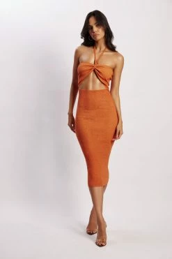 SKY DRESSES Betty Halter Midi Knitted Dress - Orange Marle
