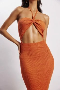 SKY DRESSES Betty Halter Midi Knitted Dress - Orange Marle