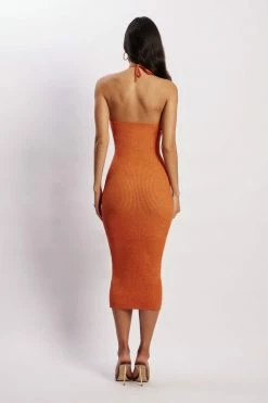 SKY DRESSES Betty Halter Midi Knitted Dress - Orange Marle