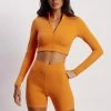 MGH Long Sleeve Tops Greta Zip Up Long Sleeve Crop Top - Tangerine