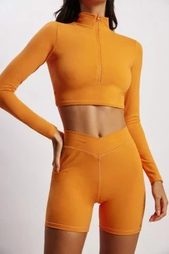 MGH Long Sleeve Tops Greta Zip Up Long Sleeve Crop Top - Tangerine 10 MGH Long Sleeve Tops Greta Zip Up Long Sleeve Crop Top - Tangerine