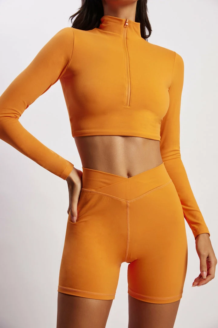 MGH Long Sleeve Tops Greta Zip Up Long Sleeve Crop Top - Tangerine 5 MGH Long Sleeve Tops Greta Zip Up Long Sleeve Crop Top - Tangerine