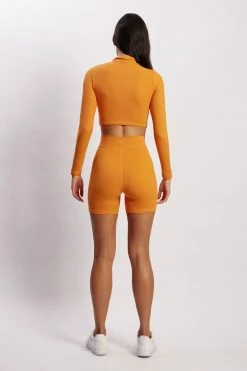 MGH Long Sleeve Tops Greta Zip Up Long Sleeve Crop Top - Tangerine