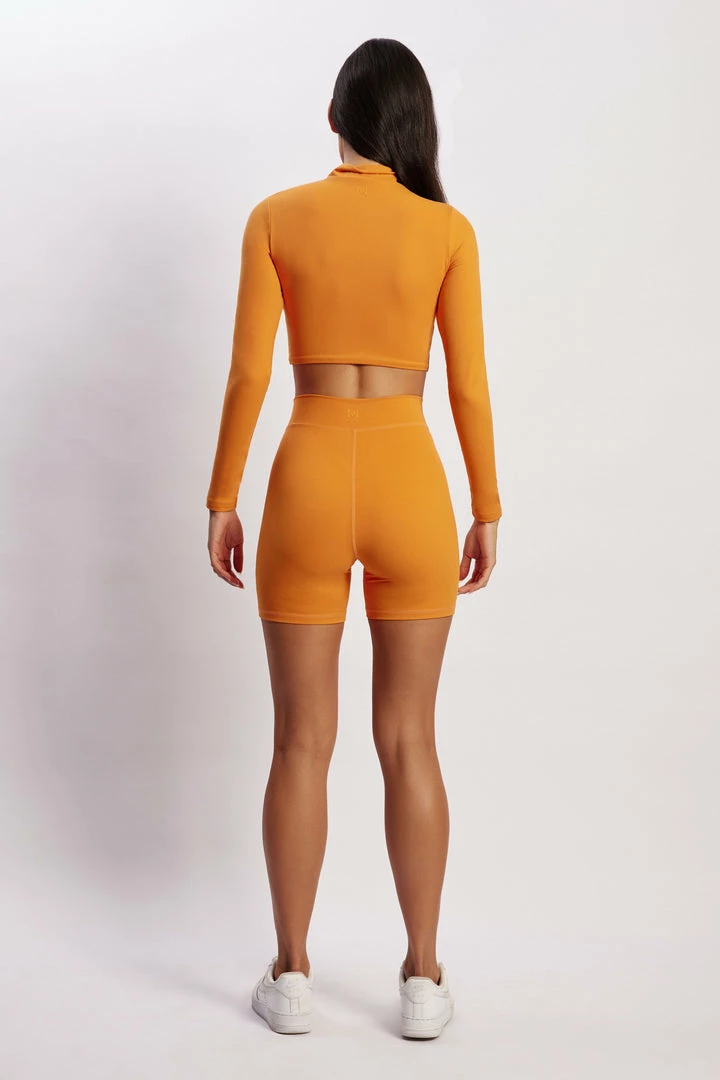 MGH Long Sleeve Tops Greta Zip Up Long Sleeve Crop Top - Tangerine 2 MGH Long Sleeve Tops Greta Zip Up Long Sleeve Crop Top - Tangerine