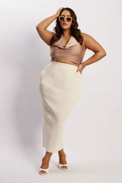 EMS Kaesha Split Midi Knitted Skirt - Bone Two Piece Sets