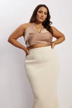 EMS Kaesha Split Midi Knitted Skirt - Bone Two Piece Sets