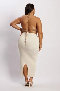 EMS Kaesha Split Midi Knitted Skirt - Bone Two Piece Sets