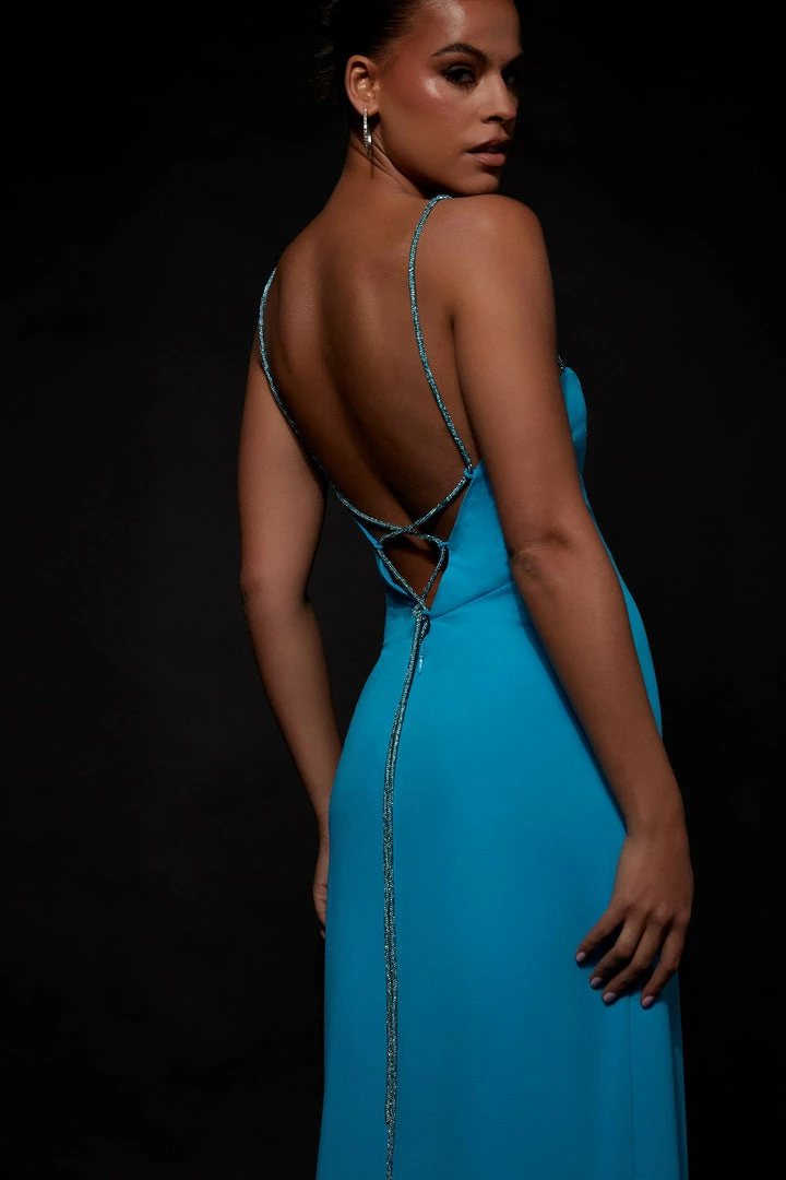 AMC DRESSES Dionne Criss Cross Diamante Maxi Dress - Cyan Blue 2 AMC DRESSES Dionne Criss Cross Diamante Maxi Dress - Cyan Blue