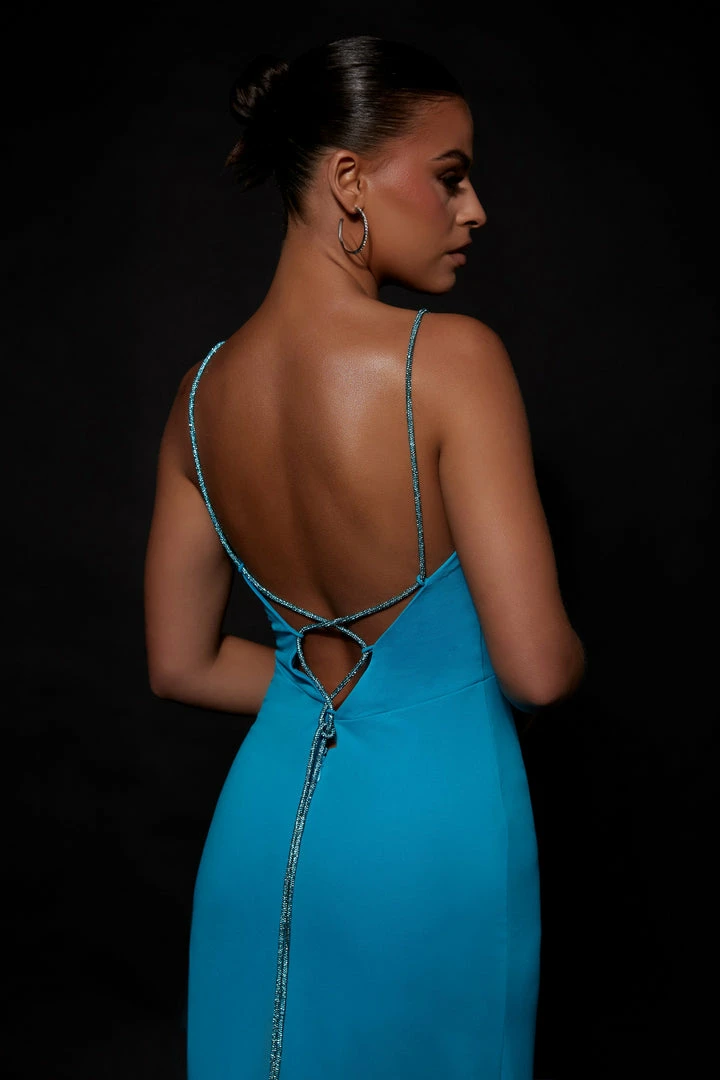 AMC DRESSES Dionne Criss Cross Diamante Maxi Dress - Cyan Blue 4 AMC DRESSES Dionne Criss Cross Diamante Maxi Dress - Cyan Blue