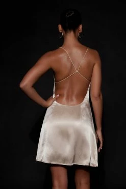 BSD Briah Diamante Rope Mini Dress - Champagne DRESSES