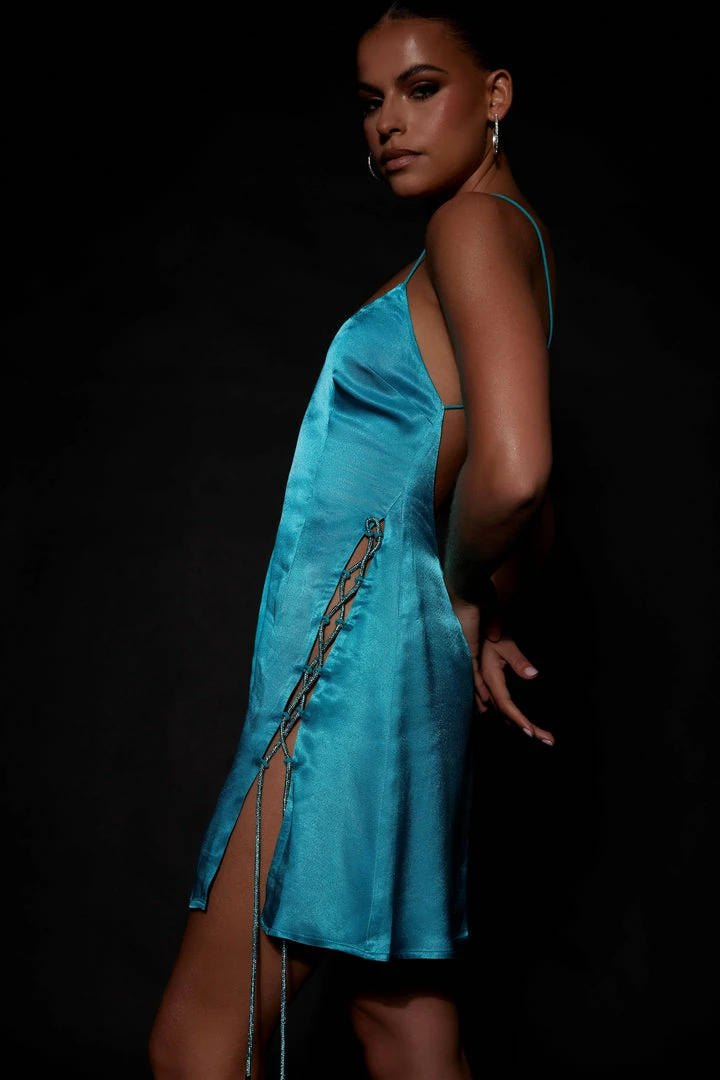 BSD DRESSES Briah Diamante Rope Mini Dress - Cyan Blue 3 BSD DRESSES Briah Diamante Rope Mini Dress - Cyan Blue