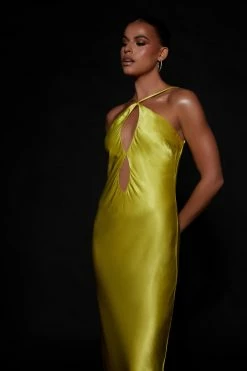 JLW Lucia Satin Cut Out Maxi Dress - Chartreuse DRESSES