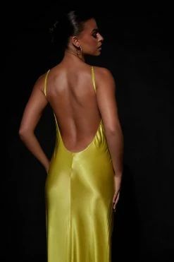 JLW Lucia Satin Cut Out Maxi Dress - Chartreuse DRESSES