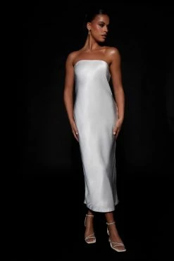 JLW Tyler Strapless Satin Midi Dress - White
