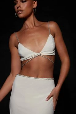 AMC Sweeney Diamante Bralette Top - Bone