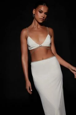 AMC Two Piece Sets Sweeney Diamante Maxi Skirt With Split - Bone