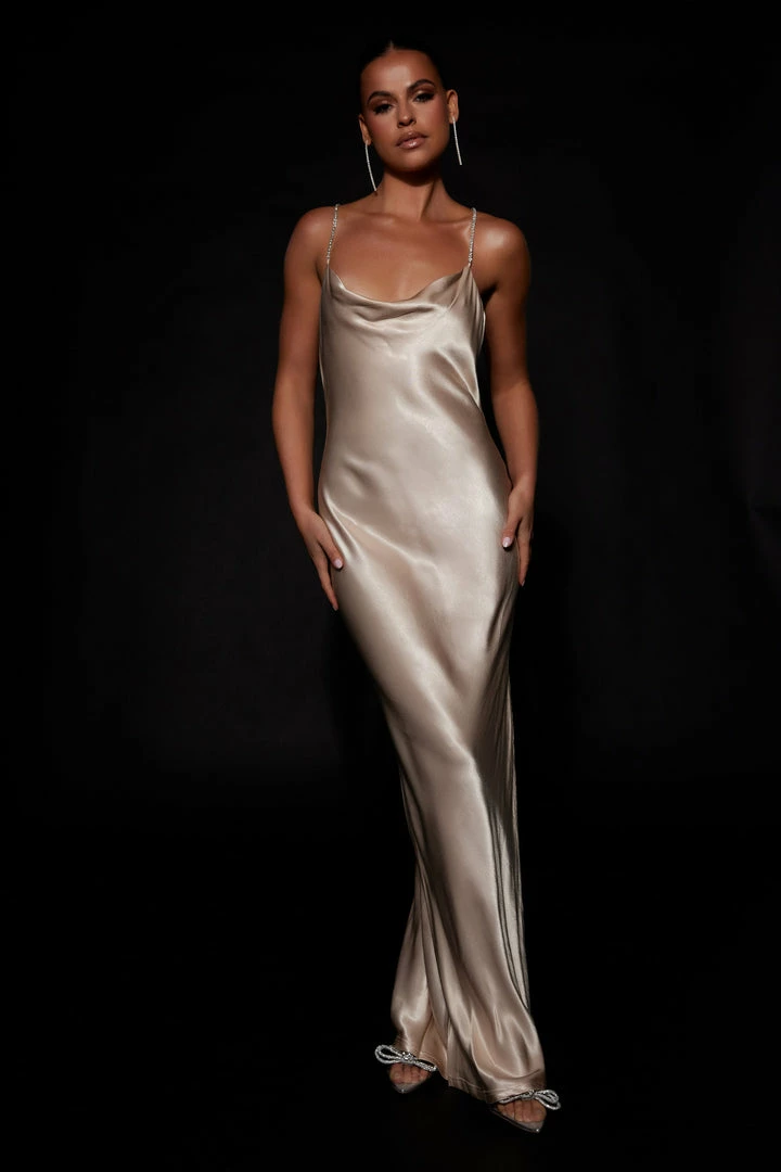 JLW Sera Diamante Maxi Dress With Low Back - Champagne DRESSES 3 JLW Sera Diamante Maxi Dress With Low Back - Champagne DRESSES