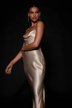 JLW Sera Diamante Maxi Dress With Low Back - Champagne DRESSES 13 JLW Sera Diamante Maxi Dress With Low Back - Champagne DRESSES